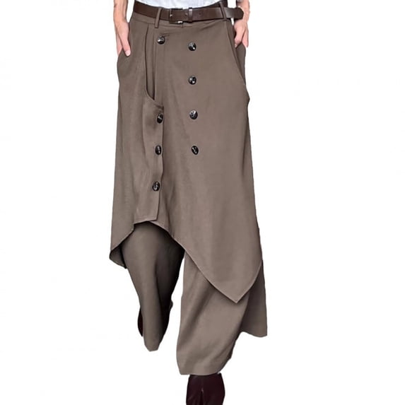 SONXAHE Double Button Front Wide Leg Pants for Men Asymmetrical Hem Street Long Trouser