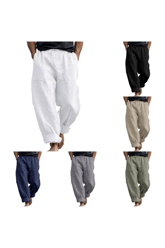Drawstring Hem Loose Pants for Men Front Patch Pocket Summer Casual Long Trousers