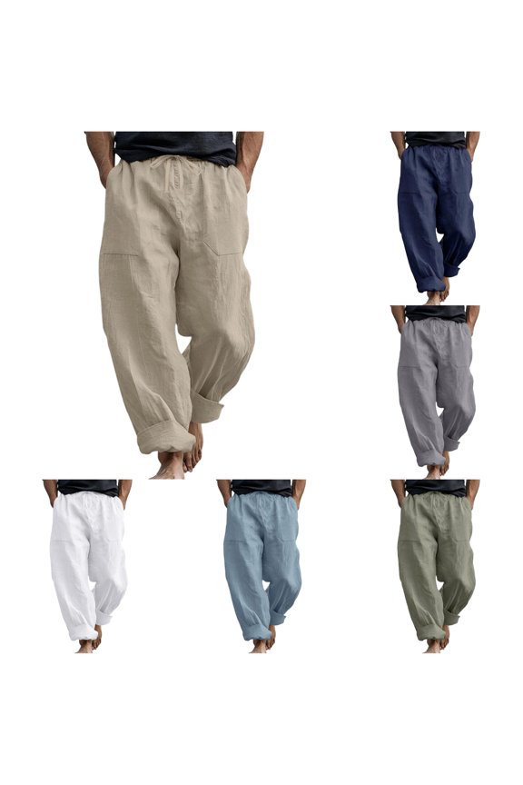 Drawstring Hem Loose Pants for Men Front Patch Pocket Summer Casual Long Trousers