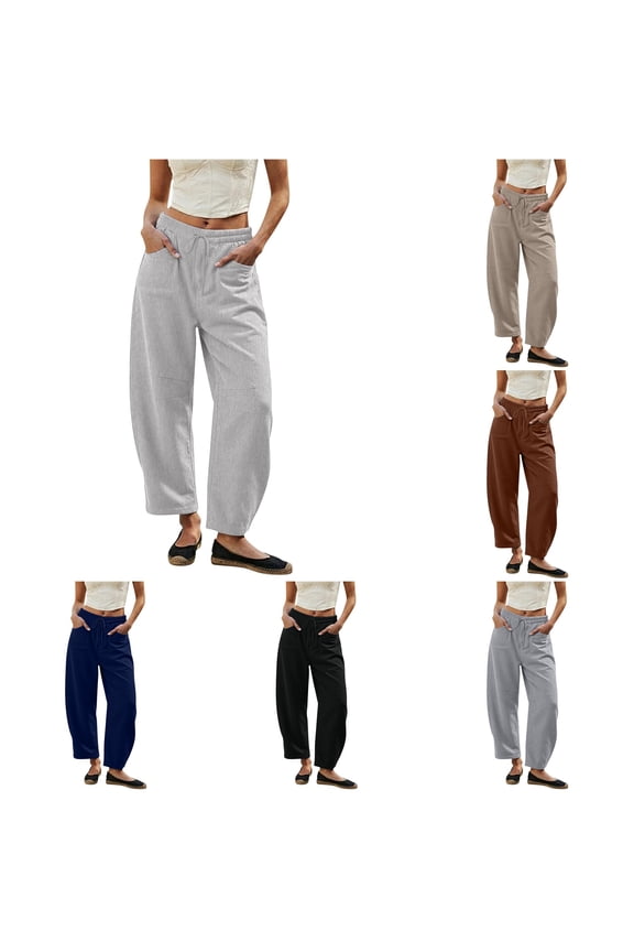 Drawstring Waist Barrel Pants for Women Elastic Band City Trip Cropped Trouser