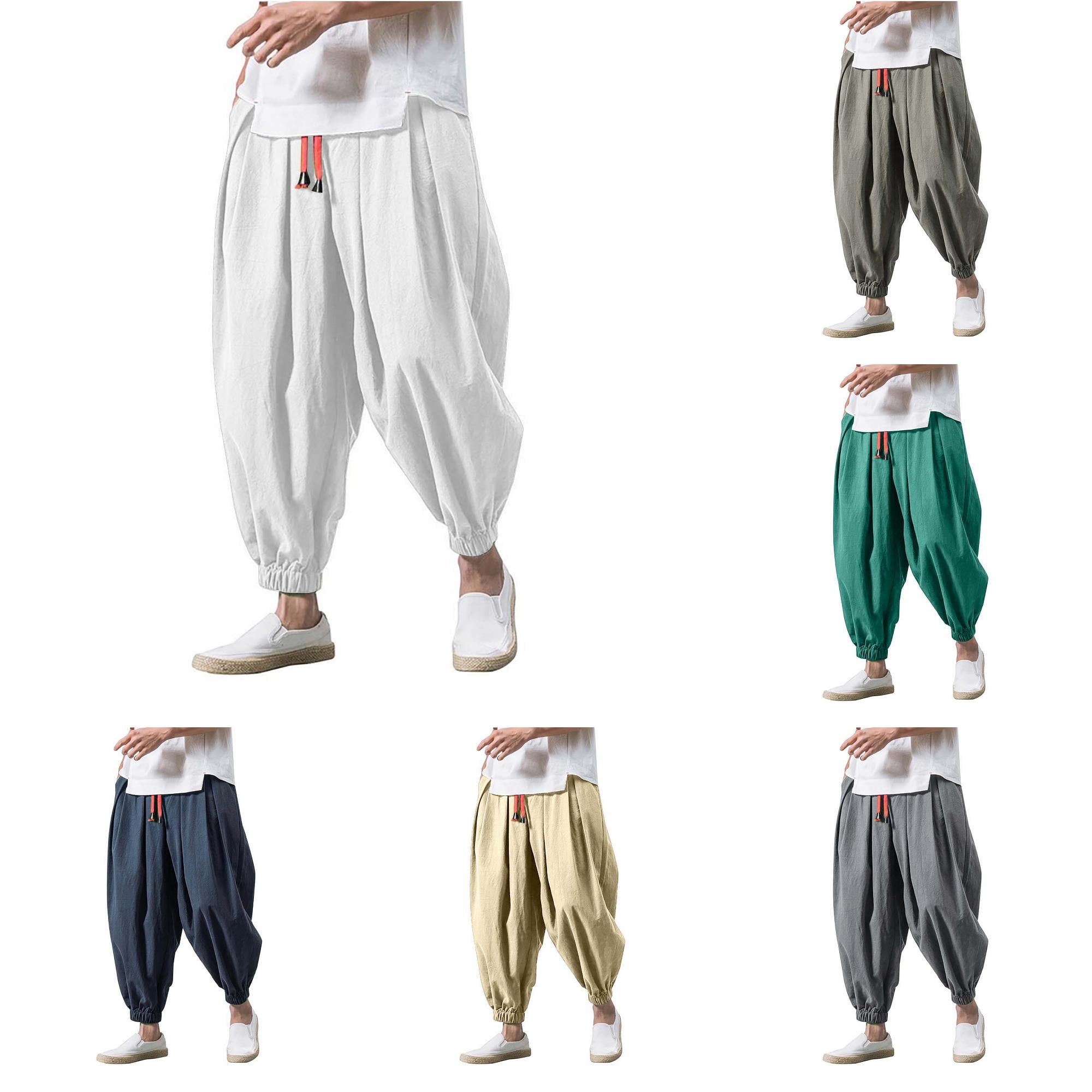 SONXAHE Elastic Harem Pants for Men Drawstring Waist Loose Spring