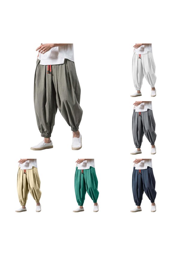 Elastic Harem Pants for Men Drawstring Waist Loose Spring Casual Trousers