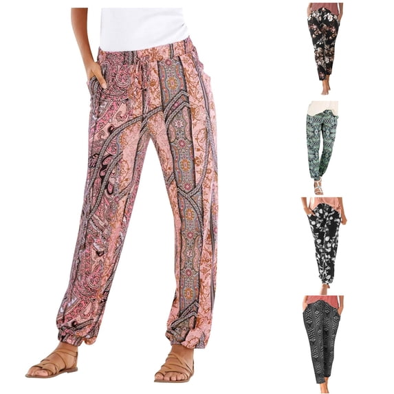SONXAHE Floral Print Capri Pants for Women Side Pocket Relaxed Fit Summer Daily Trousers