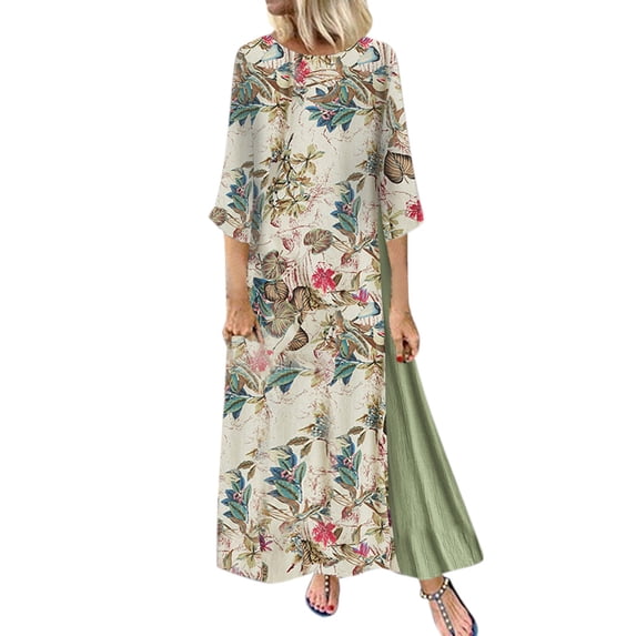 SONXAHE Floral Print Maxi Dress For Women Short Sleeve Surplice V Neck Side Slit Vacation Long Dress