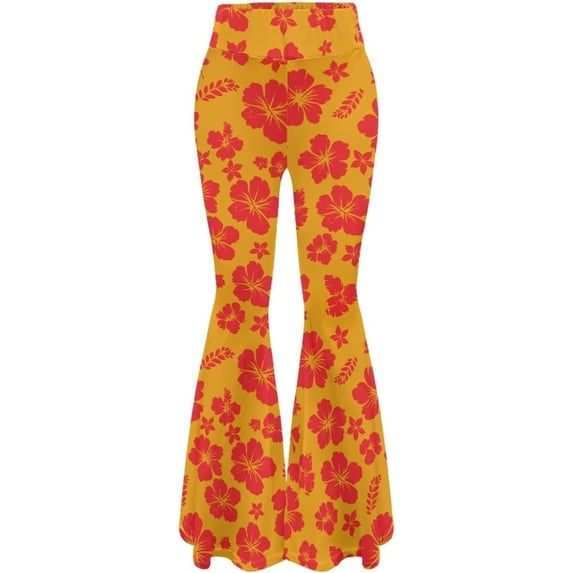 SONXAHE Forest Botanical Print Flare Pants for Women High-Rise Cut Bohemian Daily Party Trousers