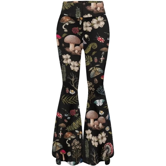 SONXAHE Forest Botanical Print Flare Pants for Women High-Rise Cut Bohemian Daily Party Trousers