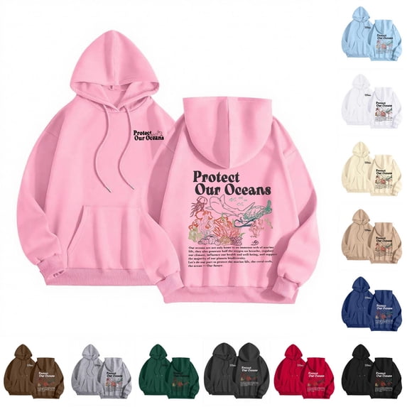 SONXAHE Front Back Graphic Hoodie for Women Kangaroo Pocket Loose Fit Ocean Theme Fall Pullover Tops