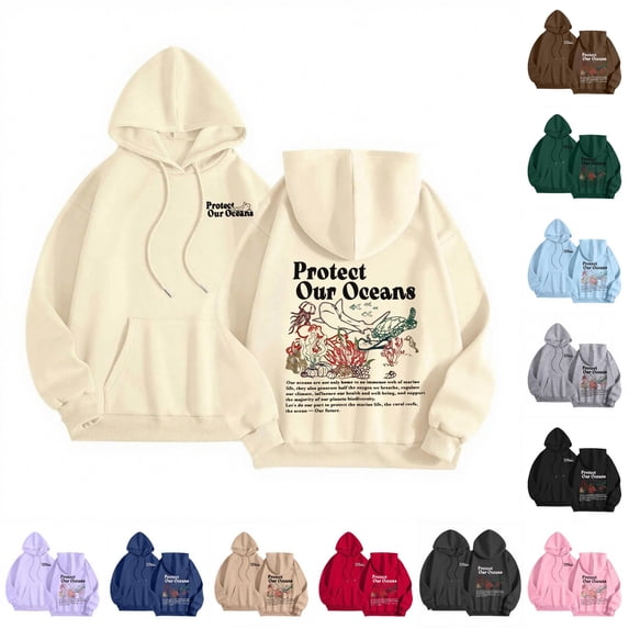 SONXAHE Front Back Graphic Hoodie for Women Kangaroo Pocket Loose Fit Ocean Theme Fall Pullover Tops