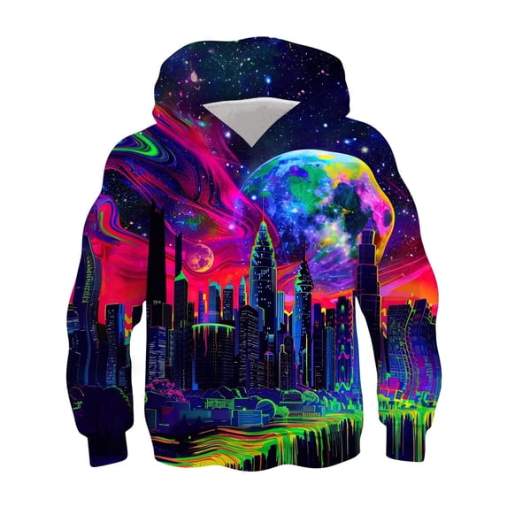 SONXAHE Galaxy Print Hoodie for Toddler Boys City Long Sleeve Sweatshirt Streetwear Hooded Sweatshirt,Dark Blue