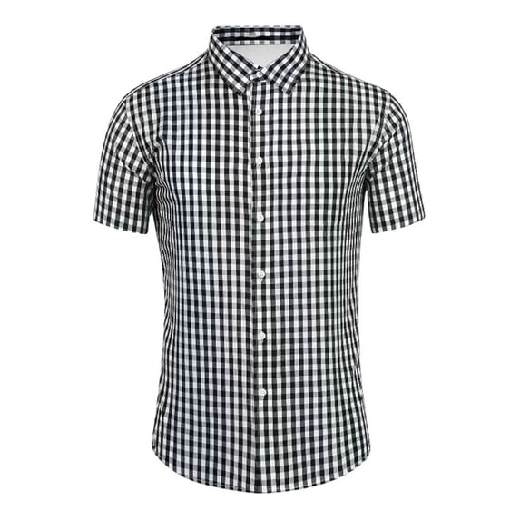 SONXAHE Gingham Check Button-Down Shirt for Men Classic Short-Sleeve Casual Everyday Tunic