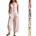 thumbnail image 1 of SONXAHE Gingham Plaid Sleeveless Jumpsuit For Women Stand Collar Wide Leg Casual Bottoms, 1 of 4