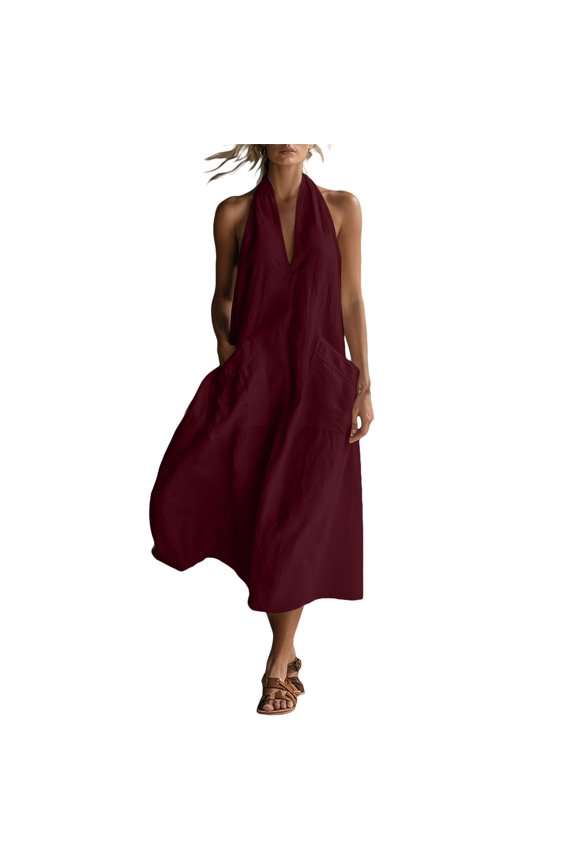 Halter-Neck Maxi Dress for women Oversized Cafe-Day Midi Shift Dress