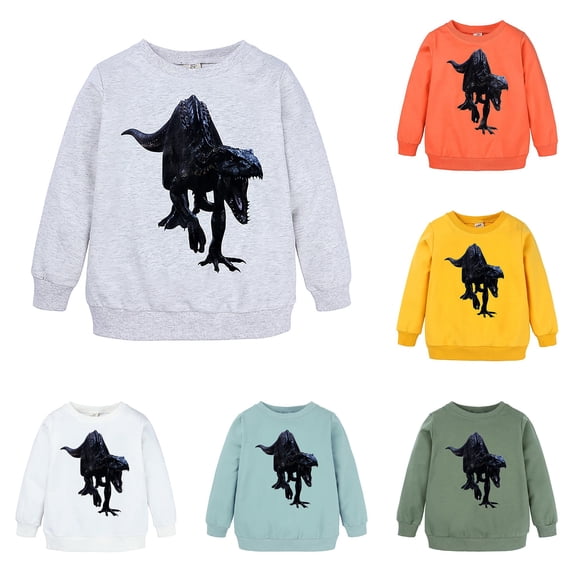 SONXAHE Boy's Dinosaur Print Sweatshirt Long Sleeve Graphic Sweatshirts Daily Play Sweat Tops,Grey