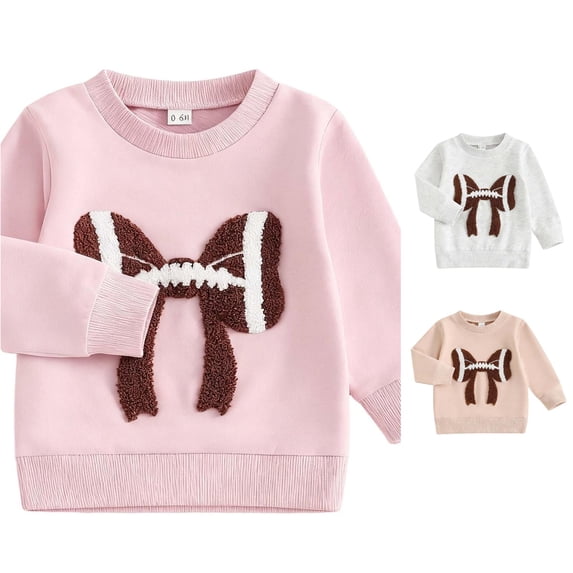 SONXAHE Girl's Football Bow Flocked Applique Crewneck Sweatshirt Long Sleeve Casual Pullover Basic Sweatshirt,Pink