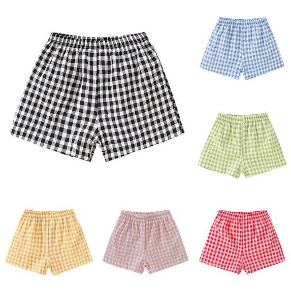 SONXAHE Infant Girl's Gingham‑Print Casual Shorts Elastic Waist for Summer Trip Trousers