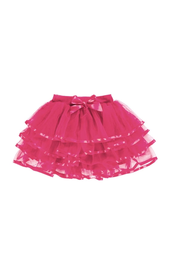 Girls Bow Accent Tiered Ribbon Trim Tulle Tutu Skirt Elastic Waist Flared Layer Mesh Casual Daily Bottom