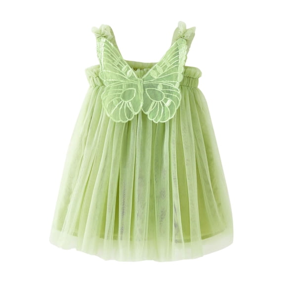 SONXAHE Infant Girls' Dress Sleeveless Solid Tulle A-Line Sundress with Wing Summer Holiday Party Dresses Green