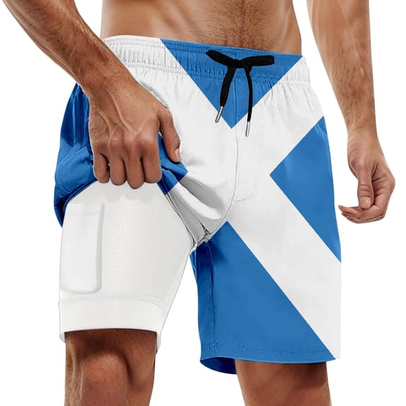 SONXAHE Inner Compression Liner Patterned Swim Shorts for Men Elastic Waist Beach Surf Board Shorts