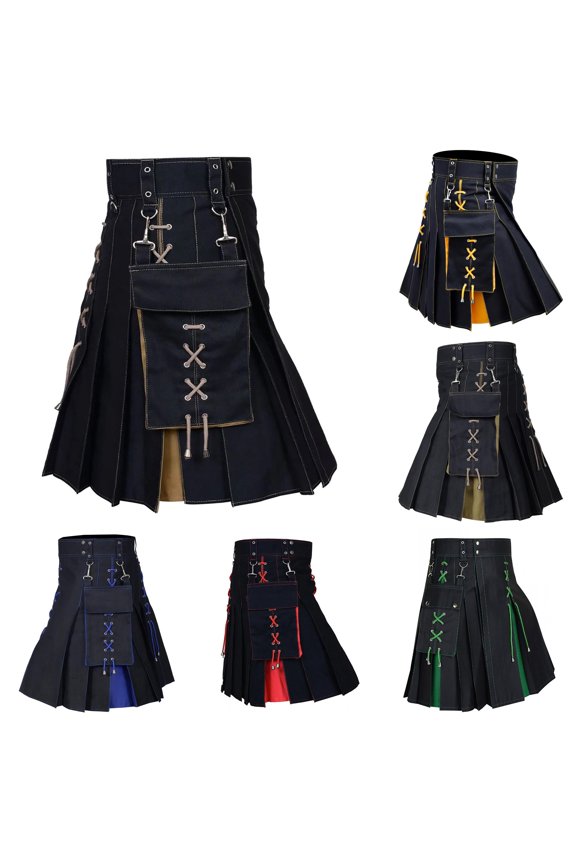 Lace Up Pleated Kilt for Men Detachable Pocket Bold Holiday Party Bottoms