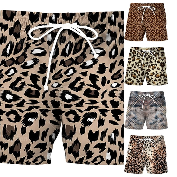 SONXAHE Leopard Print Swim Trunks For Men Drawstring Waist Beach Vacation Bottoms