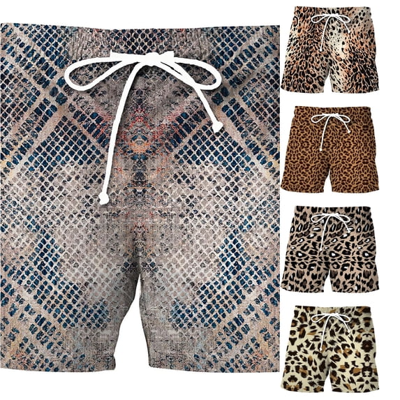 SONXAHE Leopard Print Swim Trunks For Men Drawstring Waist Beach Vacation Bottoms