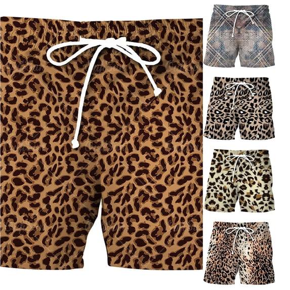 SONXAHE Leopard Print Swim Trunks For Men Drawstring Waist Beach Vacation Bottoms