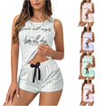 thumbnail image 1 of SONXAHE Letter Stripe Print Pajama Sets for Women Sleeveless Tank Top Short Pant Sleepwear, 1 of 6