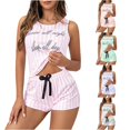 thumbnail image 1 of SONXAHE Letter Stripe Print Pajama Sets for Women Sleeveless Tank Top Short Pant Sleepwear, 1 of 5