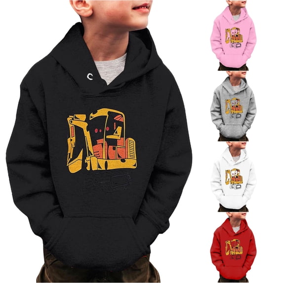 SONXAHE Little Boy's Excavator Print Hoodie Sweatshirt Long Sleeve Hoodies Outdoor Play Sweatshirts,Black
