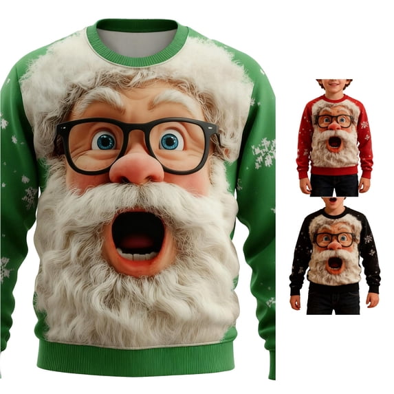 SONXAHE Little Boy's Large Santa Graphic Sweatshirt Long Sleeve Snowflake Print Sweatshirts Holiday Sweatshirt,Green