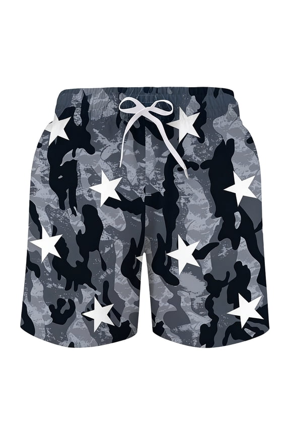 Little Boys' Swim Trunks Summer Star Graphic Beach Shorts Kids Swimming Surf Athletic Swimwear Gray