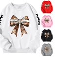 thumbnail image 1 of SONXAHE Little Girl's Football Bow Sleeve Print Sweatshirt Long Sleeve Graphic Sweatshirts Game Day Sweat Tops,White, 1 of 6