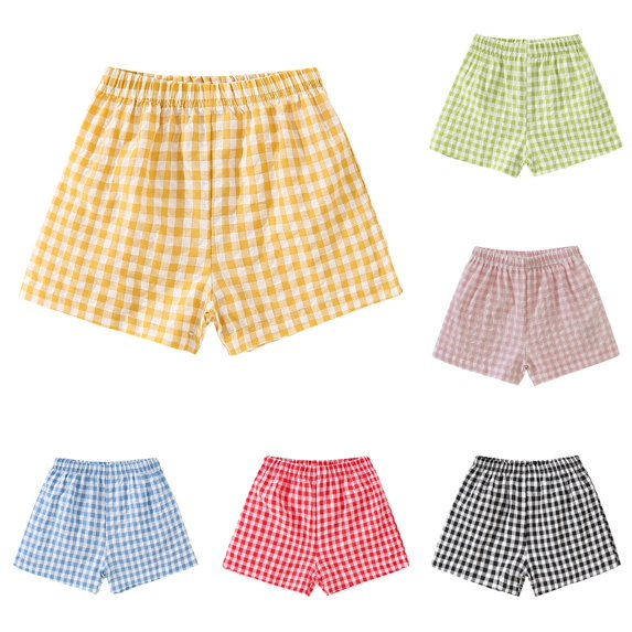 SONXAHE Little Girl's Gingham‑Print Casual Shorts Elastic Waist for Summer Trip Trousers