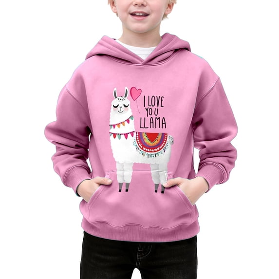 SONXAHE Little Girls Llama Letter Hoodie Long Sleeve Cartoon Animal Hooded Sweatshirt Daily Pullover Tops,Pink