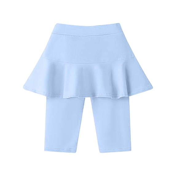 SONXAHE Little Girls Pants Stretchy Knee Length Leggings with Skirt Summer Ruffle Athletic Pants for Kids Blue