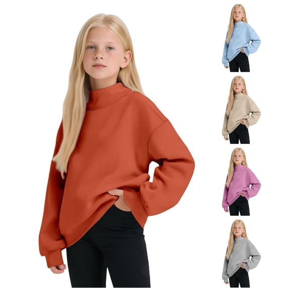 SONXAHE Little Girls Solid Sweatshirt Long Sleeve Loose Sweatshirts Simple Pullover Top,Orange