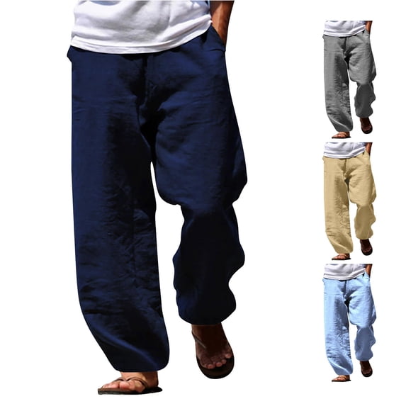 SONXAHE Men Linen Blend Pants Drawstring Waist Side Pockets Loose Fit Vacation Casual Bottoms