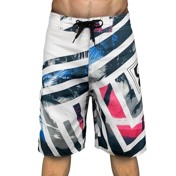 SONXAHE Men Tropical Print Swim Trunks Drawstring Waist Beach Surf Board Shorts