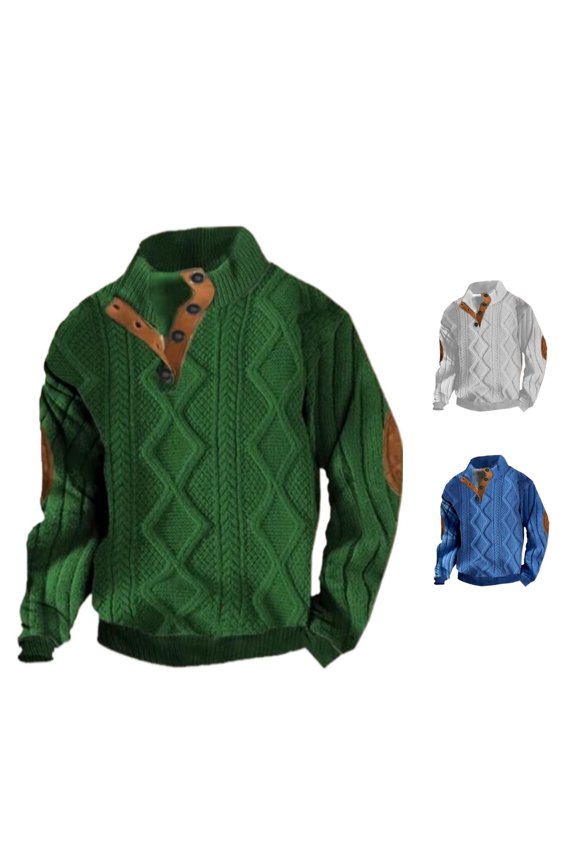 Men's Button-Placket Knit Sweater Relaxed Fall Daily Knit Tops