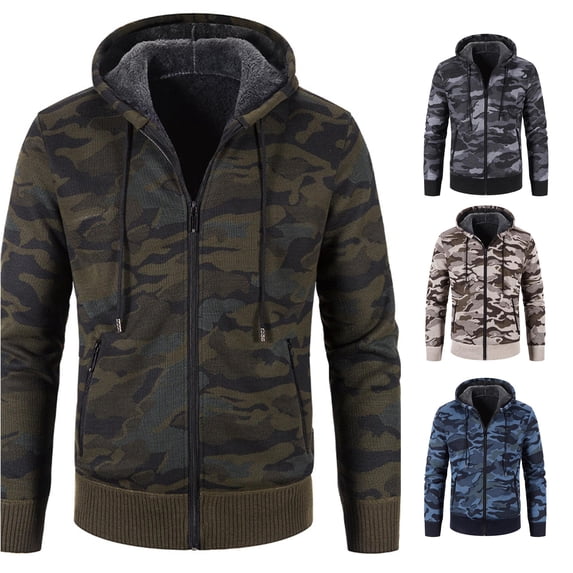 SONXAHE Men's Camo Print Zip Up Hoodie Fleece Lined Regular Fit Hoodies Winter Outdoor Outerwear Tops