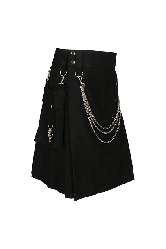 Men's Chain Decorated Kilt Skirt Detachable Pocket Punk Street Wear Mini Bottoms