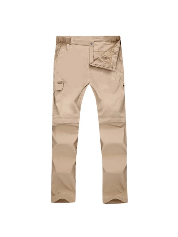Men's Convertible Zip Off Pants Multi Side Pockets Adjustable Leg Openings Outdoor Casual Trousers Beige Size One Size