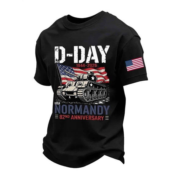SONXAHE Men's D-Day Graphic T-Shirt Vintage Military Commemoration Short Sleeve Patriotic Casual Tee