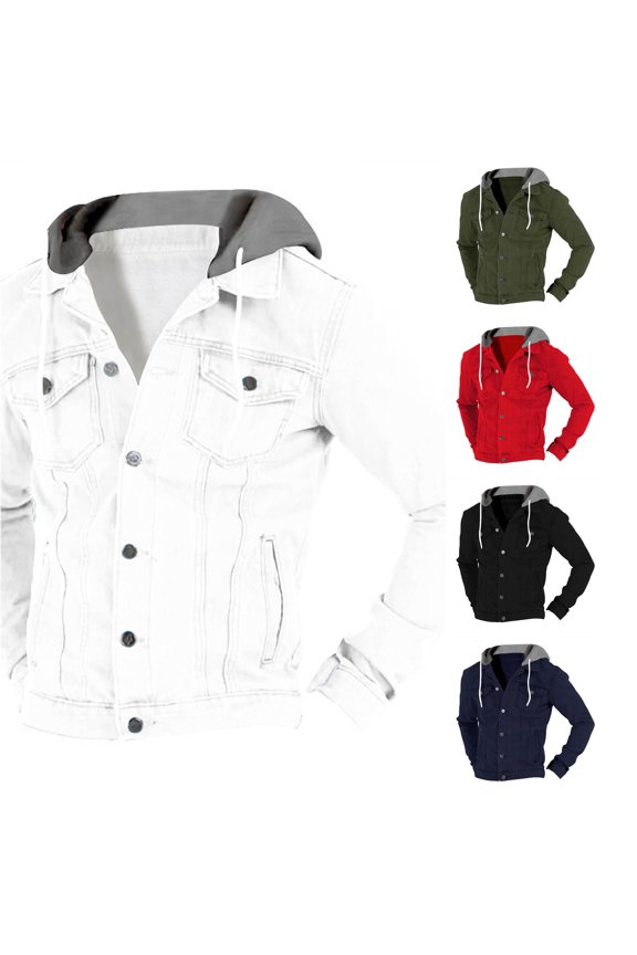 Men's Detachable Hood Denim Jacket Button Front Regular Fit Jackets Daily Spring Fall Outerwear Coats