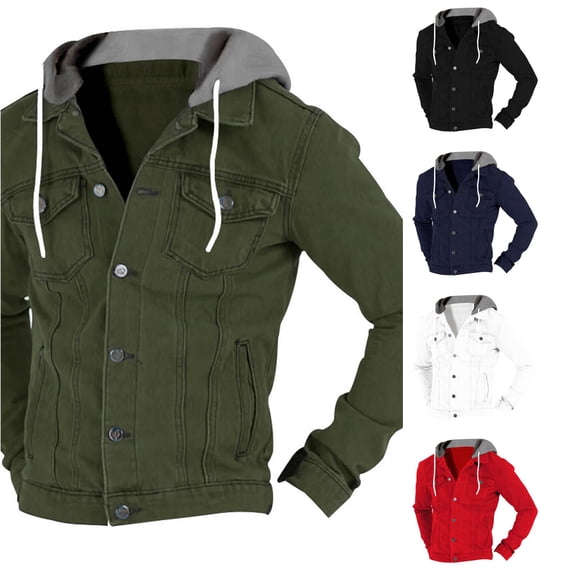 SONXAHE Men's Detachable Hood Denim Jacket Button Front Regular Fit Jackets Daily Spring Fall Outerwear Coats