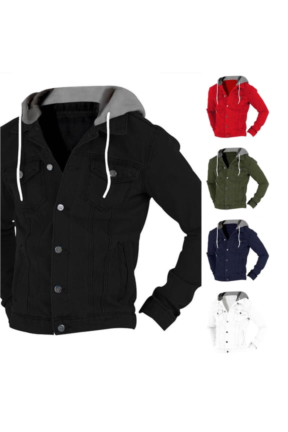 Men's Detachable Hood Denim Jacket Button Front Regular Fit Jackets Daily Spring Fall Outerwear Coats