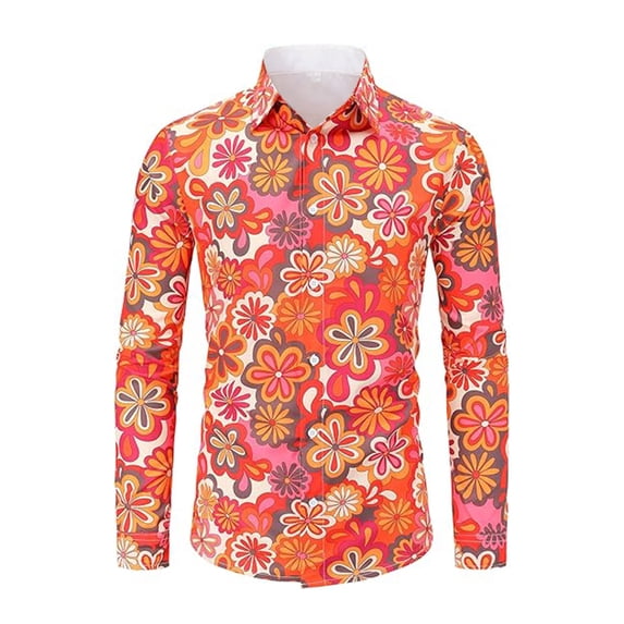 SONXAHE Men's Floral Print Long-Sleeve Shirt Retro Everyday Casual Button-Down Blouse