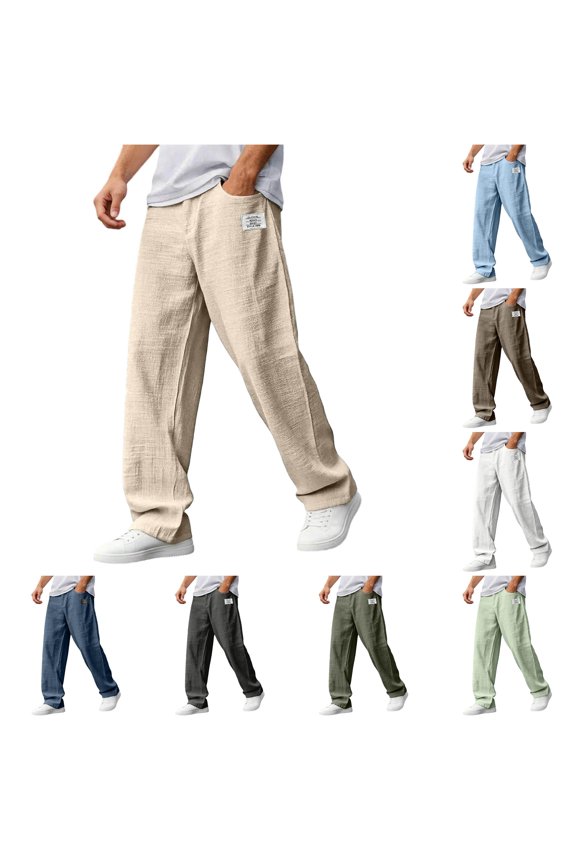 Men's Label Patch Wide Leg Pants Elastic Drawstring Loose Fit Trousers Daily Outdoor Walking Bottoms