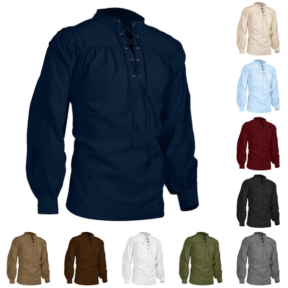 SONXAHE Men's Lace Up Shirt Loose Medieval Daily Blouse