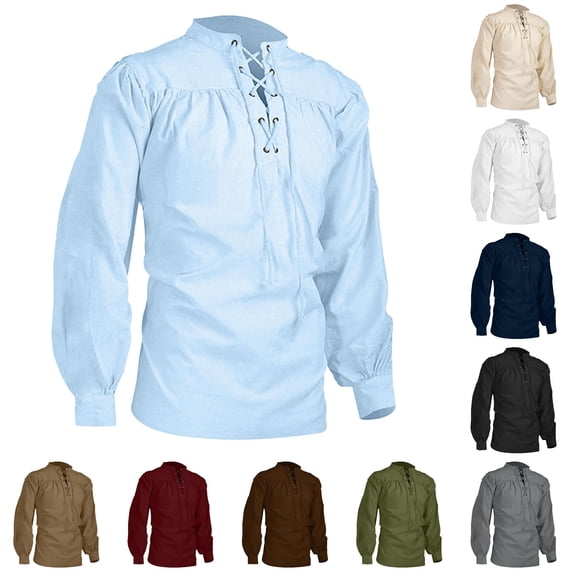SONXAHE Men's Lace Up Shirt Loose Medieval Daily Blouse
